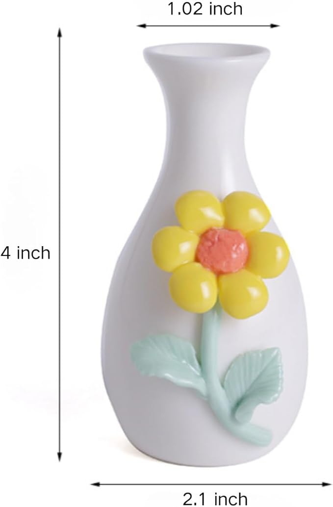 Handmade Ceramic Small vase Creative mini vase Home Decoration Ornament with 3D Floral Design (3D Flowers-4PCS)