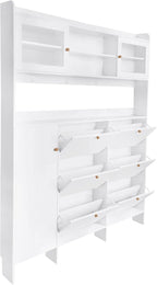 Ball & Cast Tipping Bucket 3-Tier Shoe Cabinet with 6 Flip Drawers and Storage Shelf,Entryway Hall Tree with Tempered Glass Doors and 4 Hooks,for Hallway,Mudroom,Living Room,White