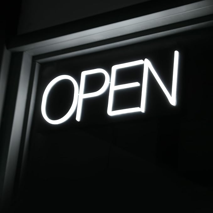 32 Inch White Minimalist LED Neon Open Sign for Business Storefront Window Glass Door Retail Shop Store Bar Salon Restaurant (12V/2A)