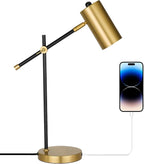 Modern Black and Gold Desk Lamp, Minimalist Industrial Table Lamp with Swing Arm, Gold and Black, for Study Room Home Office Bedroom Bedside Nightstand