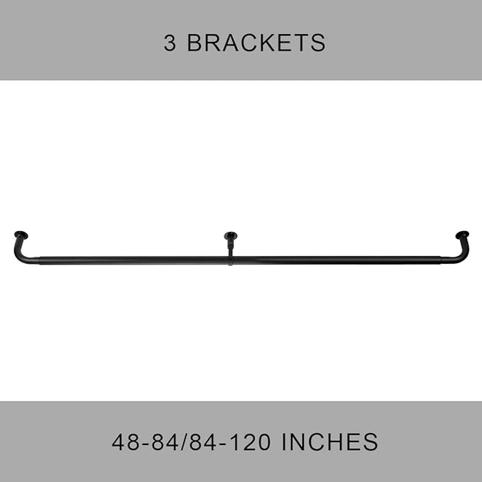 Room Darkening Curtain Rod, Wrap Around Design, Extra-Thick 1-Inch Diameter Single Drapery Rod, Extendable Metal Rod Set for the Blackout Curtains and Sheer (Matte Black, 84-120")