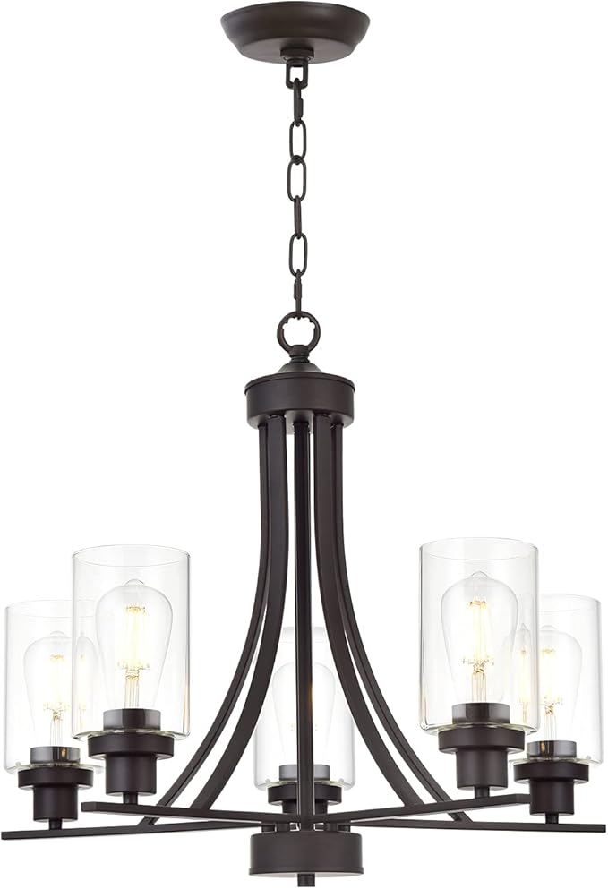 BONLICHT Rustic Kitchen Island 5-Light Oil-Rubbed Bronze Traditional Chandelier Industrial Vintage Pendant Lights Classic Glass Ceiling Lighting UL Listed