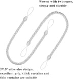 BEL AVENIR Curtain Rope Tiebacks, Drapery Rope Holdbacks with 4 Metal Screw Hooks (White-4 Pack)