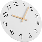 Plumeet 12'' Wooden Wall Clock Frameless Clocks with Silent Quartz Movement - Modern Style Village Wall Clocks Decorative Home Kitchen - Battery Operated (White)
