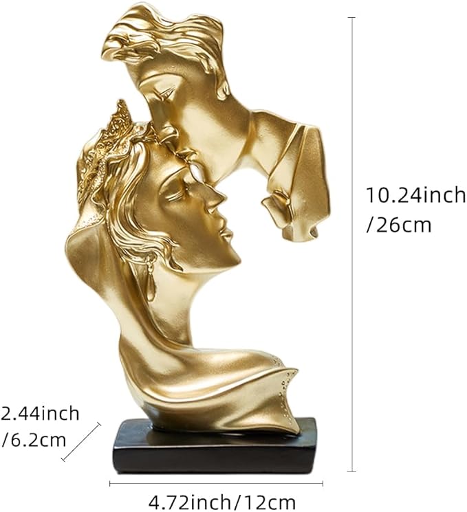 Couples Kiss Sculpture,Abstract Art Couple Sculpture Home Furnishing Resin Statue Decoration Romantic Statue Used for Home Decoration, Wedding, Gift. (Gold)