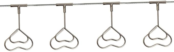 Multi-Purpose Steel Wall Hanging Photo Display Cable Wire Rod String with 12 Clips for Hanging Photos Notes and Artworks (Heart Shape Clip)