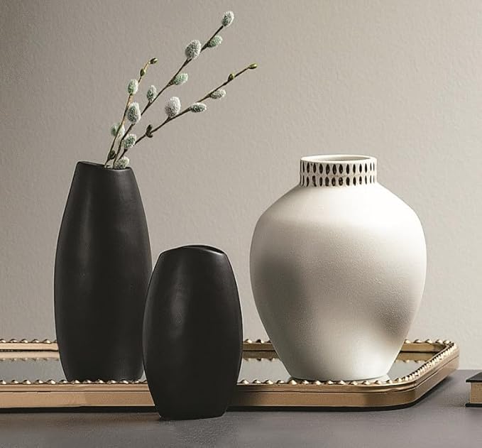 Sullivans Textured 8" Tall Round Vase, Modern Home Decor, White Flower Vase, Vases for Real or Fake Flowers, Living Room, Bedroom, and Office Decor, Decorative Ceramic Vases for Room Decor, (CM3124)