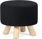 Asense Small Round Ottoman Foot Rest Stool Fabric Padded Seat Footstool Ottoman with Anti-Slip Wooden Legs (Black,Fabric)