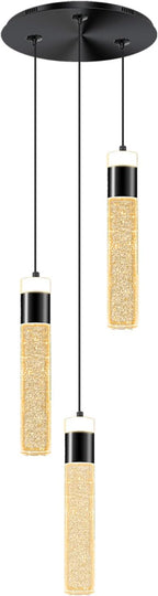 Dimmable 3-Light Pendant Lights Kitchen Island Crystal Hanging Light Modern Black Ceiling Light for Dinning Room Living Room