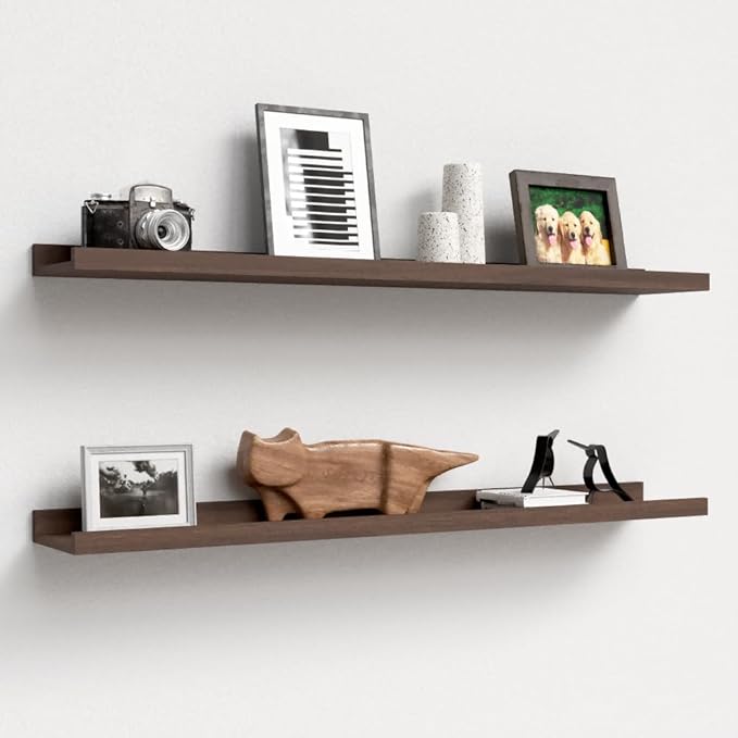 35.3 Inches Long Floating Shelves Wall Mounted, 2 Set Farmhouse Wall Shelf for Bedroom, Nursery Book Shelf with Lip, Picture Ledge Shelf for Decor Living Room Bathroom Kitchen - Walnut