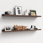 35.3 Inches Long Floating Shelves Wall Mounted, 2 Set Farmhouse Wall Shelf for Bedroom, Nursery Book Shelf with Lip, Picture Ledge Shelf for Decor Living Room Bathroom Kitchen - Walnut