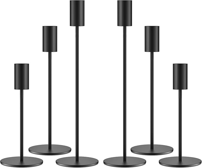 zeochyni Matte Black Candle Holder Set of 6, Elegant Candlestick Holders for Wedding Centerpieces Dining Tables Parties Home Decor Events, Taper Candle Holders Fit 3/4 Inch Candles