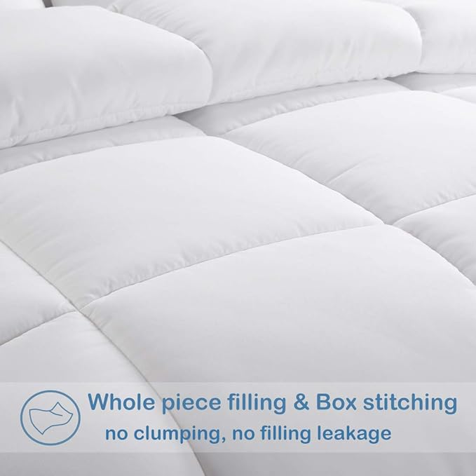 EASELAND Oversized King Down Alternative Comforter - Quilted Duvet Insert for All Seasons, Soft Lightweight with Corner Tabs, Summer Winter Warm Bedding, White 98x116 Inches