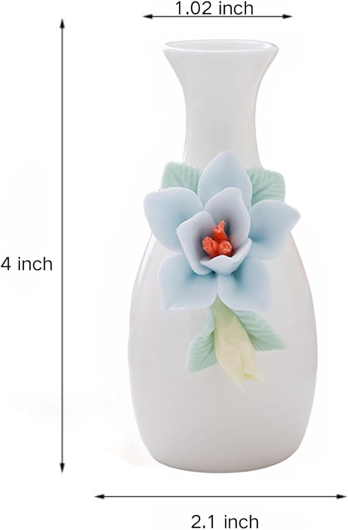 Handmade Ceramic Small vase Creative mini vase Home Decoration Ornament with 3D Floral Design (3D Flowers-3PCS)