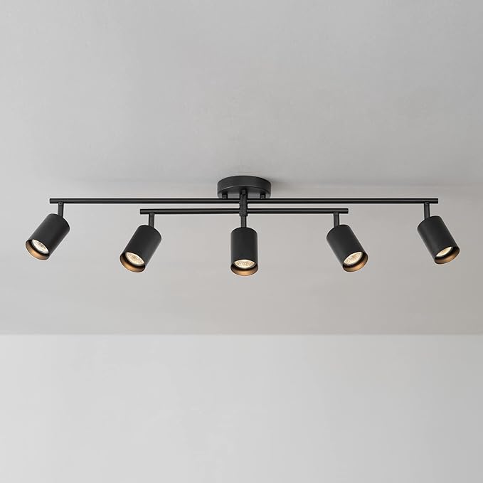 Globe Electric 64000052 5-Light Track Lighting, Center Swivel Bar, Matte Black, Ceiling Light, Track Light Heads, Pivot Shades, Track Ceiling Light, Track Lighting Kit, 5 Bulb Kitchen Light