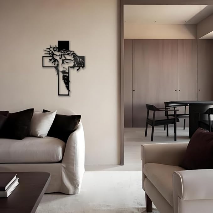 Black Jesus Crosses Wall Decor Crosses Metal Wall Art Suitable For Christmas Religious Home Living Room Wall Sculptures Rustic Church Decor Baptism Gift Ideas 9.84 * 12.59" in