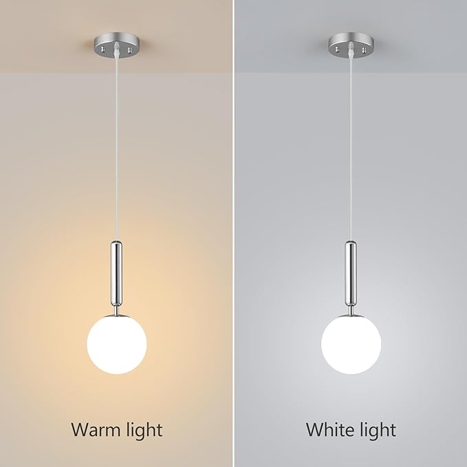 Modern Hanging Light Fixture Pendant Lighting for Kitchen Island Mid Century Chrome Pendant Lights with Globe Milky White Glass Pendant Light for Bedroom Bathroom Entryway (2 Pack)
