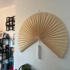 Fan Wall Decor, Japanese Giant Fan, Large Bamboo Fan Wall Art For Boho Hanging Headboard, Decorative Folding Fans For Over Bed, Asia Trending (Ivory 31inch)