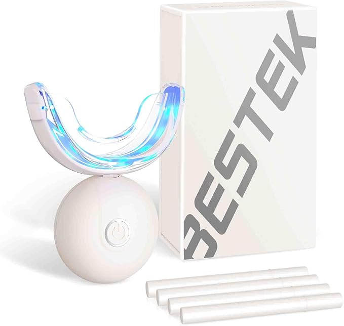 BESTEK Teeth Whitening Kit – 32X LED Light, 10-Min Fast Whitening, 4 Tubes of 35% Carbamide Peroxide Gel, Removes Coffee, Wine & Tobacco Stains - White