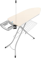Brabantia Size C Ironing Board (49 x 18in) 7 Height Options, Solid Steam Iron Rest Holder & Linen Rack & Cord Holder (Ecru) Non-Slip Feet, Anti-Collapse Child Locks