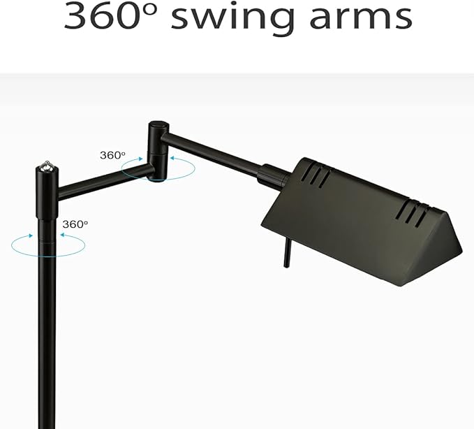 O'Bright LED Pharmacy Table Lamp, Full Range Dimming, 12W LED, 360 Degree Swing Arms, Desk, Reading, Craft, Work Lamp, ETL Tested, Black