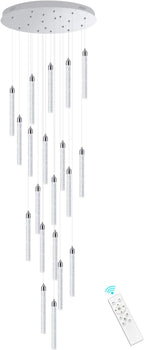 20-Lights Chandelier LED Dimmable Chandeliers for Entryway Flush Mount Ceiling Pendant Light Fixture Crystal Chandeliers for Living Room Chrome Finished Lighting Modern 156in High Ceiling Chandelier
