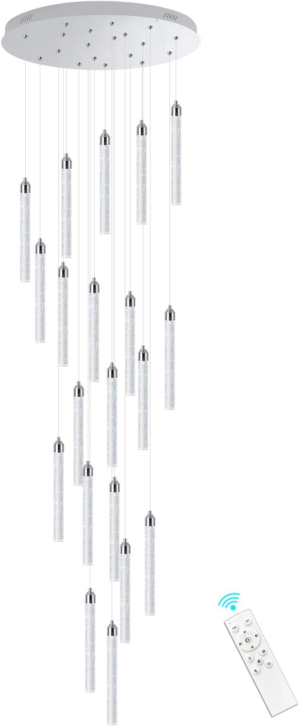 20-Lights Chandelier LED Dimmable Chandeliers for Entryway Flush Mount Ceiling Pendant Light Fixture Crystal Chandeliers for Living Room Chrome Finished Lighting Modern 156in High Ceiling Chandelier