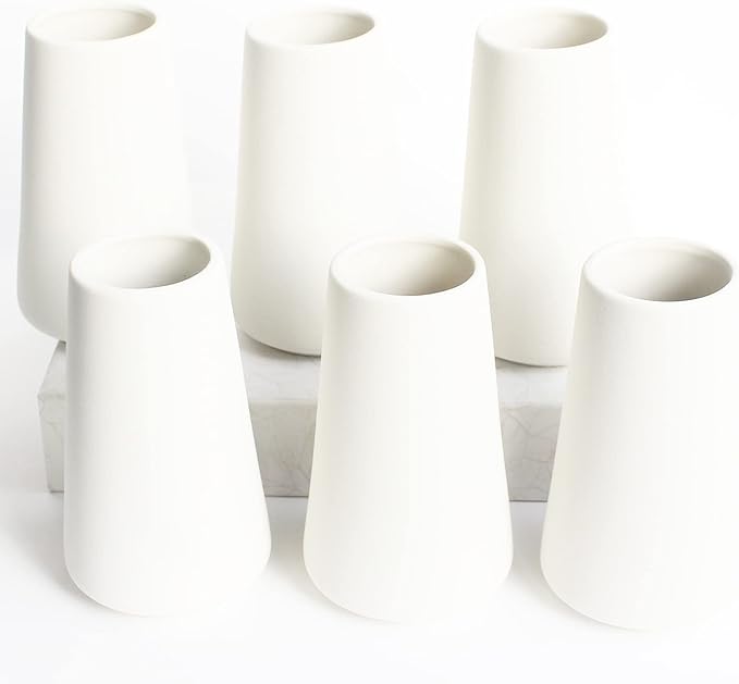 YANLING 6 Pack White Ceramic Vases for Home Decor, 6 Inch Modern Centerpieces for Pampas Grass, Table, Boho Flowers Decor