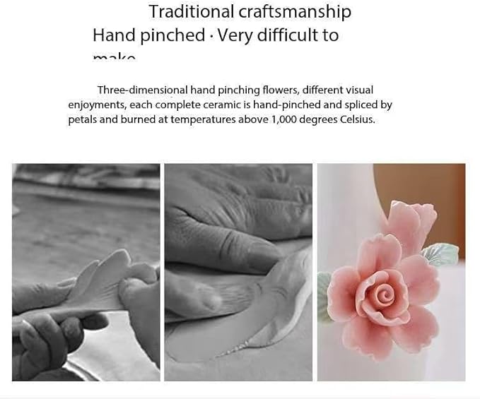 Handmade Ceramic Small vase Creative mini vase Home Decoration Ornament with 3D Floral Design (3D Flowers-peony1PCS)