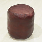Round Shaped Goat Leather Handmade Eco-Friendly Cherry Pouf - 16" x 16" x 16", Plain Solid, Recycled Foam With Fibre Fill Stuffed, Seating PF12