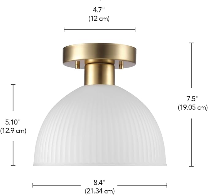 Globe Electric 1-Light Semi-Flush Mount Ceiling Light, Matte Brass, Frosted Ribbed Glass Shade, Home Improvement, Dining Room, Kitchen