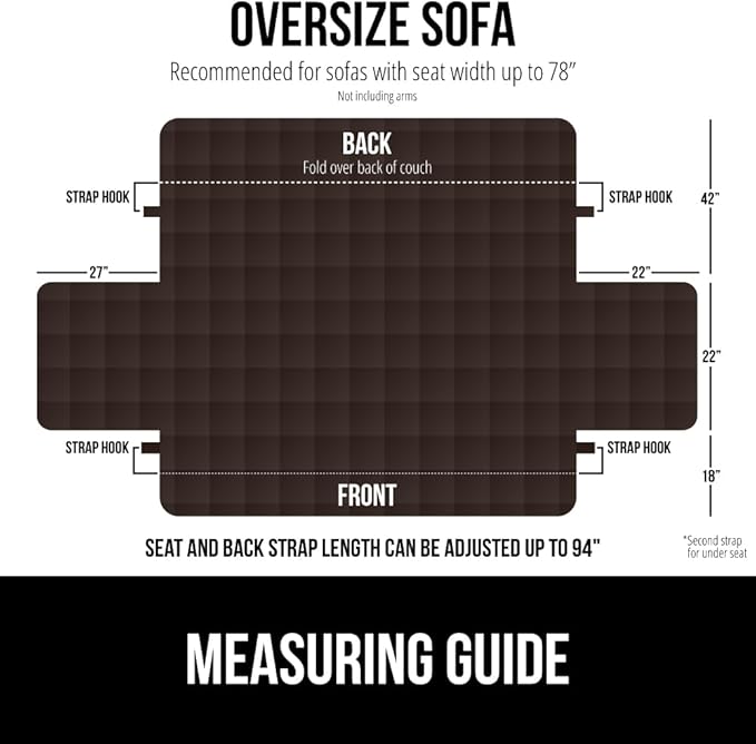GORILLA GRIP Patented Waterproof Slip-Resistant Oversized 78” Sofa Protector Cover, for Leather or Fabric Couch Cushion, Large Microsuede Furniture Covers Dogs Pets Machine Washable Slipcover, Brown