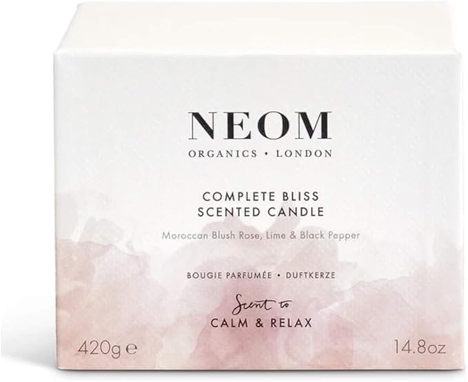 NEOM- Complete Bliss Scented Candle, 3 Wick | Blush Rose, Lime & Black Pepper | Essential Oil Aromatherapy Candle | Scent to De-Stress
