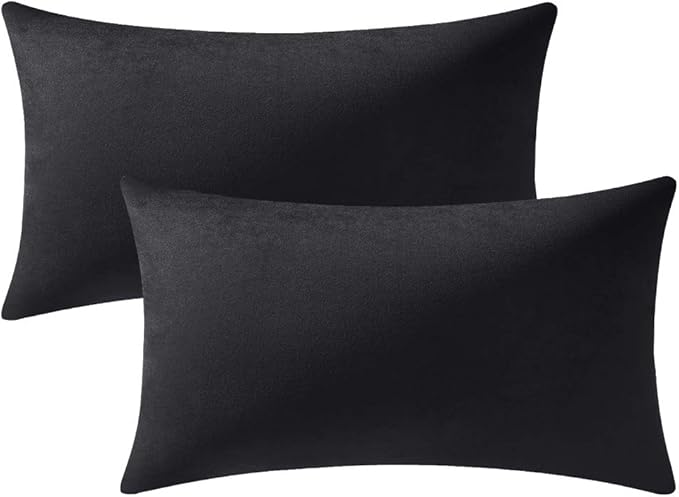 Decorative Pillow Covers 12x20 Black: 2 Pack Cozy Soft Velvet Rectangular Throw Pillow Cases for Farmhouse Home Decor