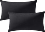 Decorative Pillow Covers 12x20 Black: 2 Pack Cozy Soft Velvet Rectangular Throw Pillow Cases for Farmhouse Home Decor