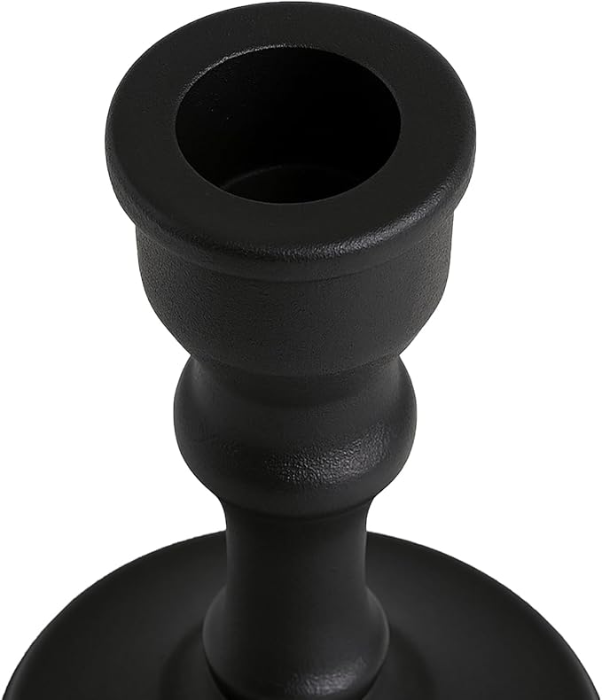 3-Piece Metal Candle Holders Set - Heavy Duty Alloy Taper Candlesticks for Table Centerpiece, Christmas, Dinner Party, Vintage Home Decor - 5-7.5 -10.3Inch Tall, Antique Gold Finish (Black)