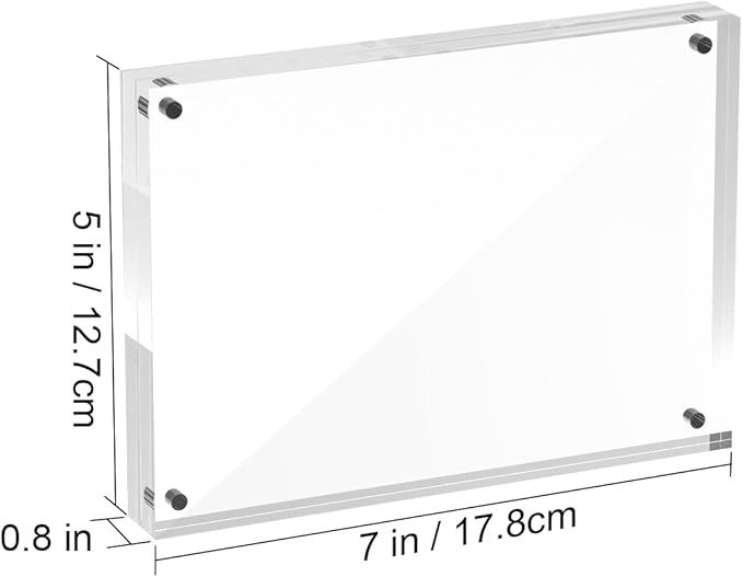 5x7 Acrylic Picture Frames, 20mm Thick Clear Frameless Magnetic Photo Frames, Double Sided Transparent Square Frame Gift for Desktop Display(1 Pack)