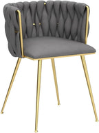 Nrizc Velvet Dining Chairs Set of 4, Woven Upholstered Dining Chairs with Gold Metal Legs, Modern Accent Chairs for Living Room, Dining Room, Kitchen (Grey)