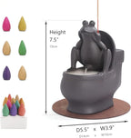ChangWanna Frog Incense Holder Burner - Ceramic Cone Backflow Incense Burner Smoke Fountain, Back Flowing Incense Diffuser with 45 Sticks & 15 Cones, Frog Ornament for Aromatherapy/Yoga/Home Decor
