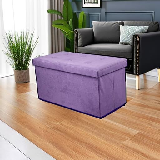 Sorbus Storage Ottoman Bench – Collapsible/Folding Bench Chest with Cover – Perfect Toy and Shoe Chest, Hope Chest, Pouffe Ottoman, Seat, Foot Rest, – Contemporary Faux Suede (Purple)
