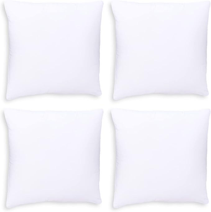 GOLD TEXTILES White Throw Pillows Insert (Pack of 4) - 18 x 18 Inches Polyester Sham Stuffer Throw Pillow - Lightweight Square Indoor Decorative Pillows - Bed and Cushion Couch Pillows