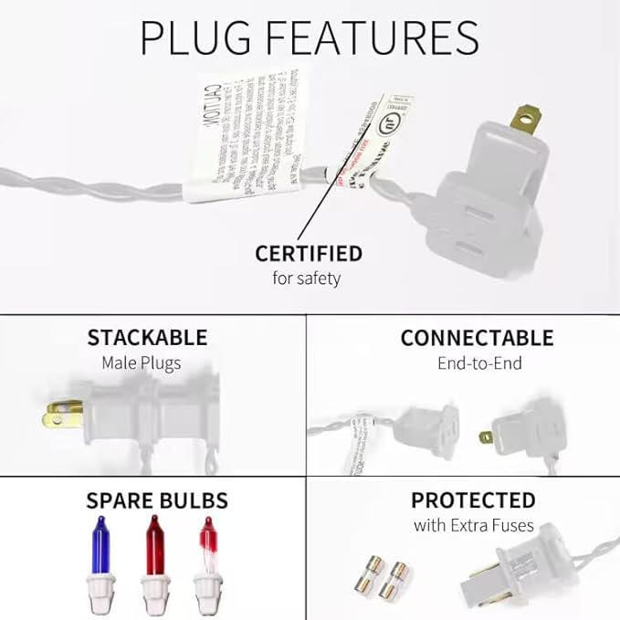 100LIGHTS RED White and Blue Extra-Bright with End Connectors 4th July Decoration Patriotic Mini String Lights 5.98m UL Certified Waterproof for Home Garden Holiday Tree Party Patio