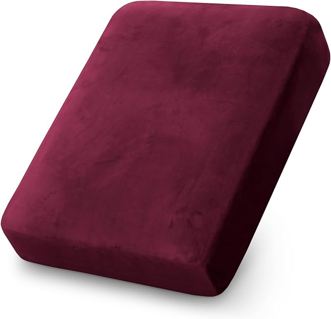 PrinceDeco Stretch Velvet Couch Cushion Cover,Soft Cushion Slipcover for Chair Cushion Furniture Protector Seat Cushion Sofa Cover Width Up to 29.5", Burgundy