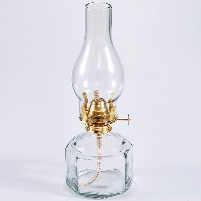 Large Glass Kerosene Oil Lamps, Lantern Vintage Oil Lamps for Indoor Use Decor Chamber, Hurricane Lamp, Home Lighting Clear Kerosene Lamp Lantern, Classic Vintage Glass. (A-02)