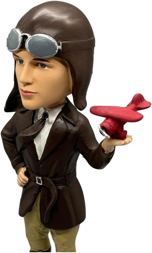 Amelia Earhart Collectible Aviation Bobblehead, Premium Polyresin Statue, Historical Woman Explorer and Pilot