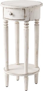 HOMPUS Vintage Round End Table with Lower Shelf, No Assemble Required Farmhouse Night Stand, Tall End Table with Drawer, White Nightstand Bedside Table for Bedroom, Small Spaces, Distressed Off-White