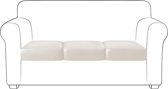 Yates Home PU Leather Couch Sofa Cushion Slipcover Water-Proof Elastic Chair RV Seat Covers Loveseat Slip Cover for Settee Seater in Living Room（3 Piece Large Sofa Cushion Covers,Ivory
