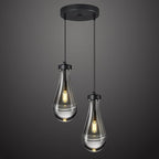 Raindrop Pendant Lights Kitchen Island Teardrop Black Hanging Light Fixtures Clear Solid Glass Pendant Light Modern Chandeliers for Dining Room Porch Corridor Living Room(2-Light)