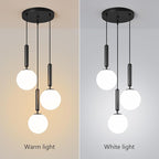 Modern Black Pendant Light Hanging Fixture Light for Kitchen Island Mid Century with Globe Pendant Light Milk White Glass Pendant Lighting for Living Room Bedroom Entryway (3 Lights)