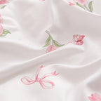 Floral Comforter Set King Size - 3 Pieces Pink White Floral Tulips Bow Comforter Bedding Sets Reversible Pattern,King Bed in a Bag with Flowers Comforter and 2 Pillowcases